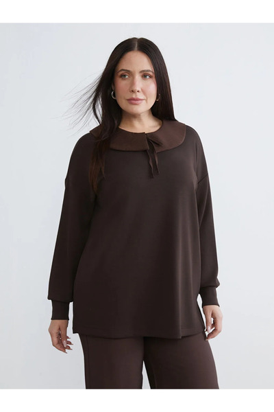 LC Waikiki Brown Peter Pan collar Oversized Women's Sweatshirt Tunic