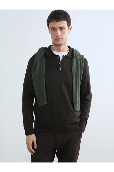 LC Waikiki Brown Polo Neck Men's Knitwear Sweater