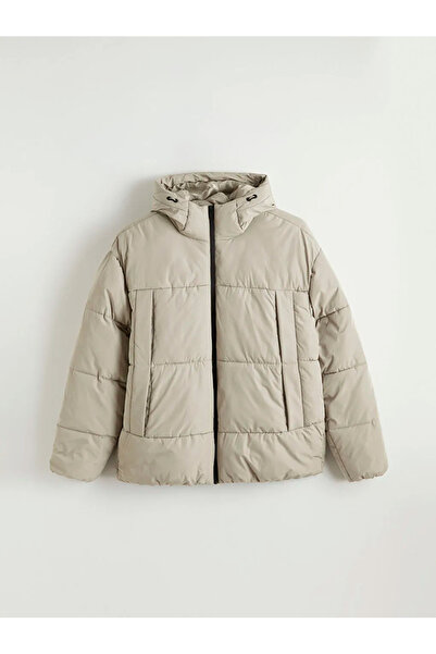 LC Waikiki Palton puf pentru bărbați, cu glugă, confortabil, bej