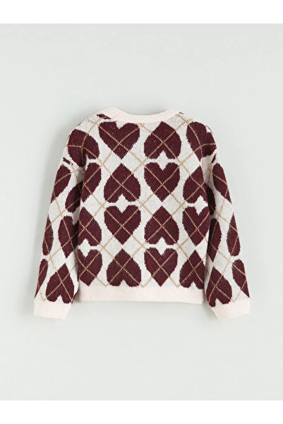 LC Waikiki Pink heart and diamond patterned girl's knitted sweater