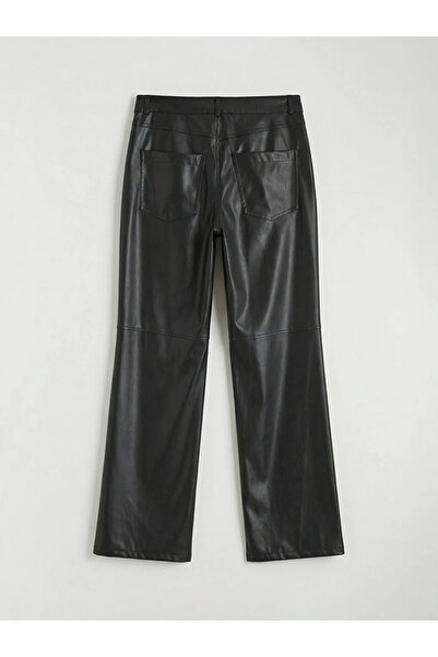 LC Waikiki Black regular fit Leather-Look women's trousers