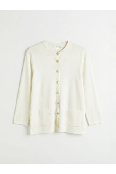 LC Waikiki Ecru Crew Neck Women's Knitwear Cardigan