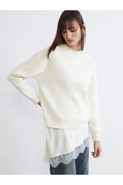 LC Waikiki Hanorac gros de damă, supradimensionat, cu detalii din dantelă bej