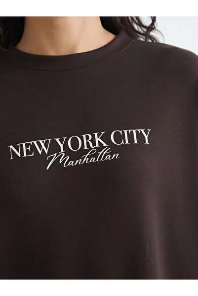 LC Waikiki Brown nyc Printed soft touch women's sweatshirt tunic