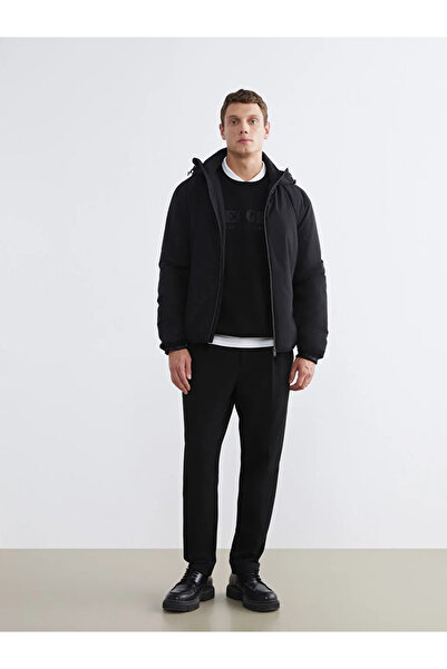 LC Waikiki Men's Black Standard Fit Hooded Coat