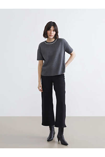 LC Waikiki Anthracite Crew Neck Stone Women's Knit Sweater