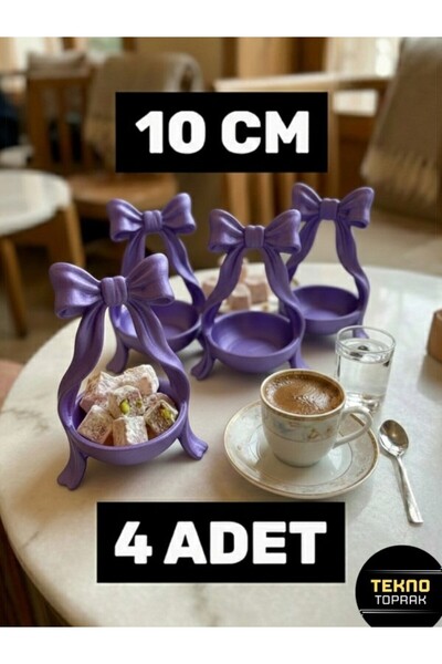 tekmation 4'lü (Parlak) Fiyonk Tasarımlı Kahve Yanı Lokumluk ve Sunumluk Seti