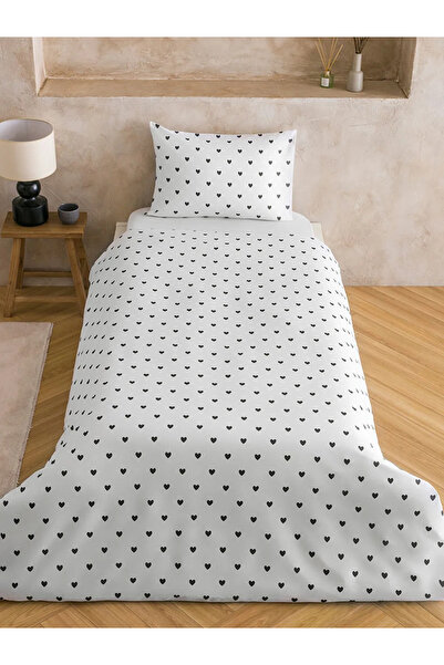LC Waikiki Black Heart Printed Cotton Single Duvet Cover Set
