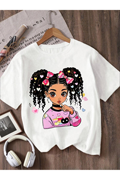 ELAN WEAR Girl printed oversize women's/men's unisex white t-shirt