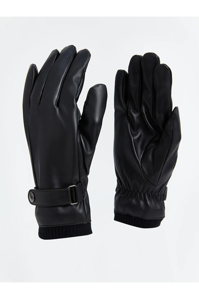 LC Waikiki Black Leather Look Men's Gloves