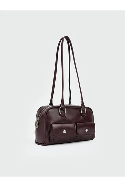 LC Waikiki Дамска чанта тип багет в цвят бордо с кожен вид