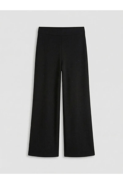 LC Waikiki Black Elastic Waist Stoned Soft Touch Women's Sweatpants