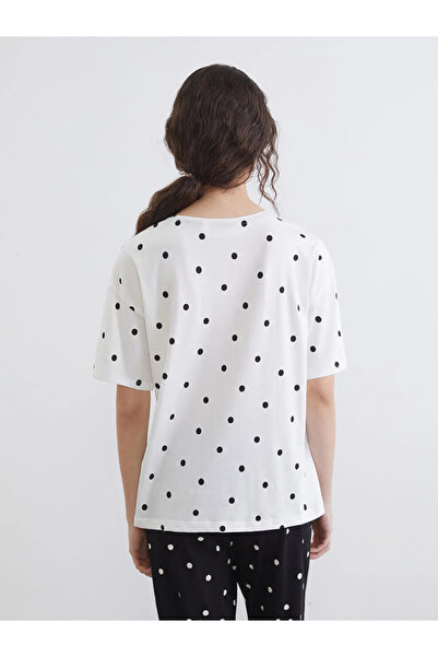 LC Waikiki Ecru Crew Neck Polka Dot Women's Pajama Top