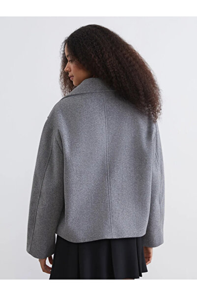 LC Waikiki Gray Double-Breasted Collar Women's Cashmere Jacket