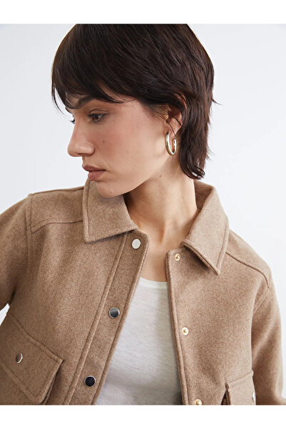 LC Waikiki Brown Shirt Collar Women's Cashmere Jacket