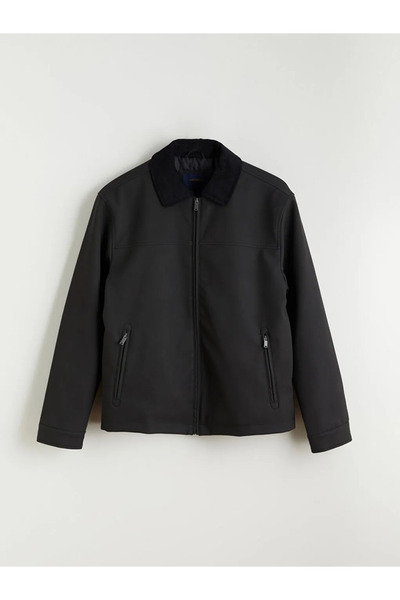 LC Waikiki Black Standard Fit Velvet Collar Men's Coat