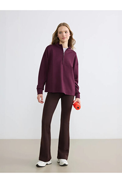 LC Waikiki Burgundy High Collar Soft Touch Oversize Women's Sweatshirt