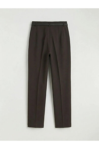LC Waikiki Brown Women's Cigarette Fabric Trousers with Belt at the Waist