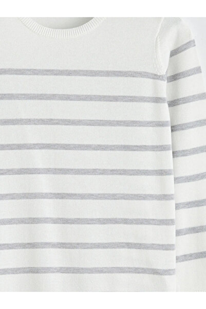 LC Waikiki Gray Crew Neck Striped Women's Knitwear Sweater