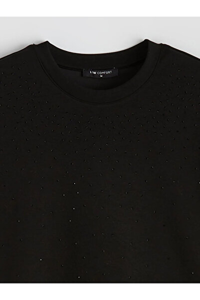 LC Waikiki Tricou negru pentru femei, cu guler tip bicicletă, cu aspect moale...