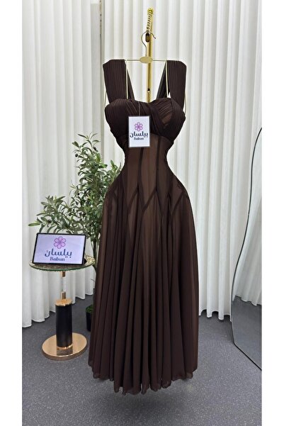 Bailsan فستان ميد شيفون بني