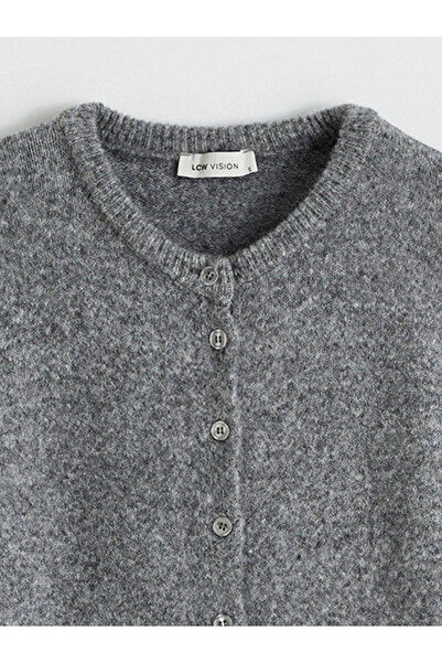LC Waikiki Gray Crew Neck Wool Blend Women's Knitwear Cardigan