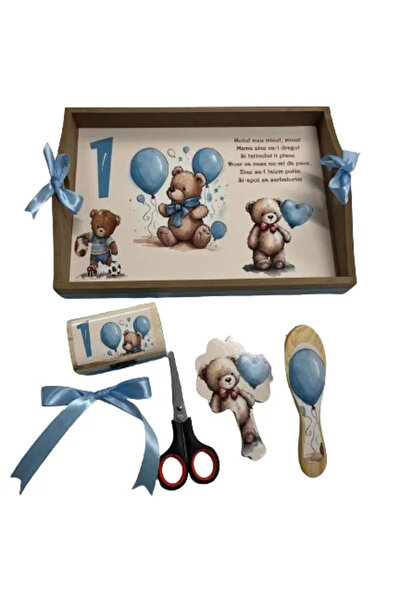 Mamboo Tava si Accesorii pentru Mot Baiat cu Ursuleți și Baloane Albastre