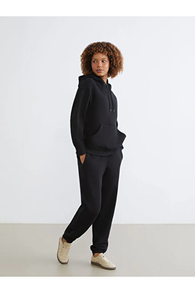 LC Waikiki Black Women's Thick Jogger Sweatpants with Elastic Waist