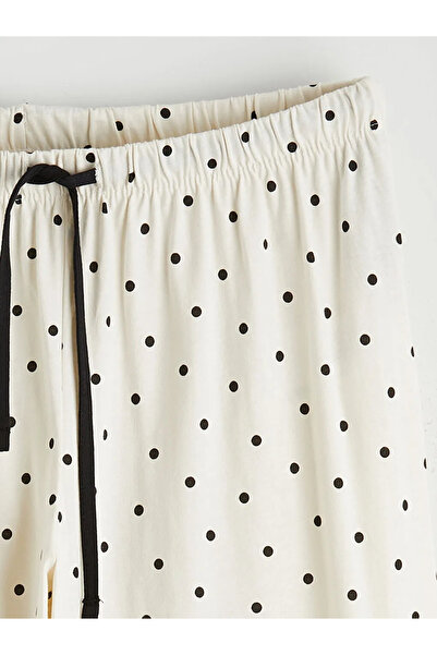 LC Waikiki Ecru V-Neck Polka Dot Women's Pajama Set