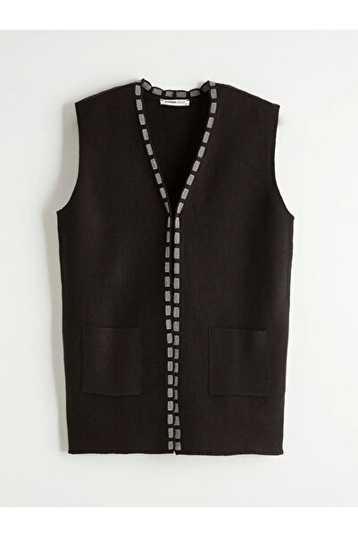 LC Waikiki Black V-Neck Patterned Women's Knitwear Vest