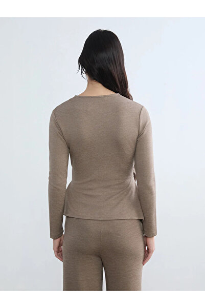 LC Waikiki Бейж блуза с кръстосан яка и детайлни набори