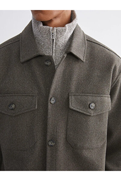 LC Waikiki Green Regular Fit Long Sleeve Cashmere Men's Shirt Jacket