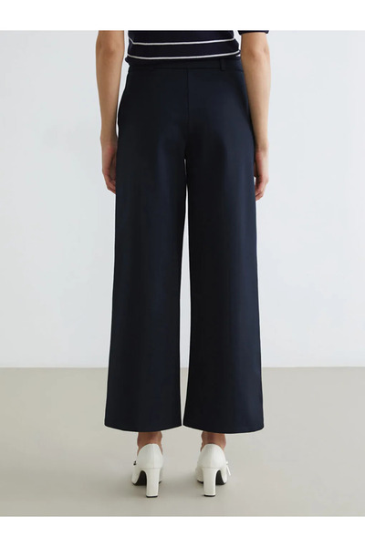 LC Waikiki Navy Blue Wide Leg Women's Trousers with Stitching Detail