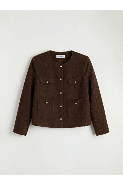 LC Waikiki Jachetă maro pentru femei, cu guler tip bicicletă, din amestec de ...