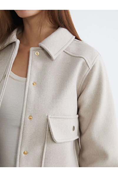 LC Waikiki Beige Shirt Collar Women's Cashmere Jacket
