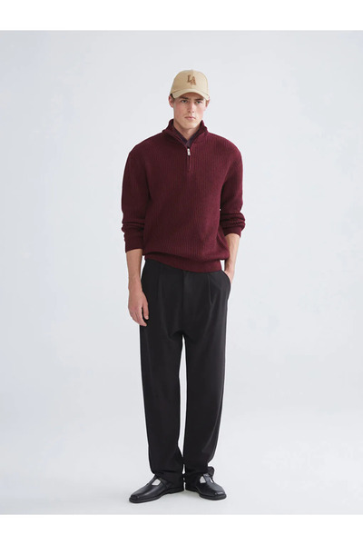 LC Waikiki Burgundy zippered Mock Neck men's knit sweater