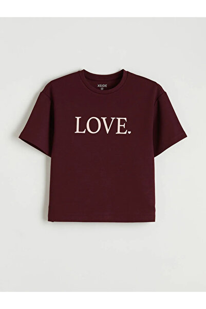 LC Waikiki Γυναικείο μπλουζάκι με στάμπα σε μπορντό χρώμα και απαλή υφή