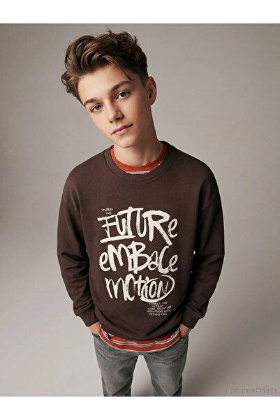 LC Waikiki Brown Crew Neck Printed Boy's Sweatshirt