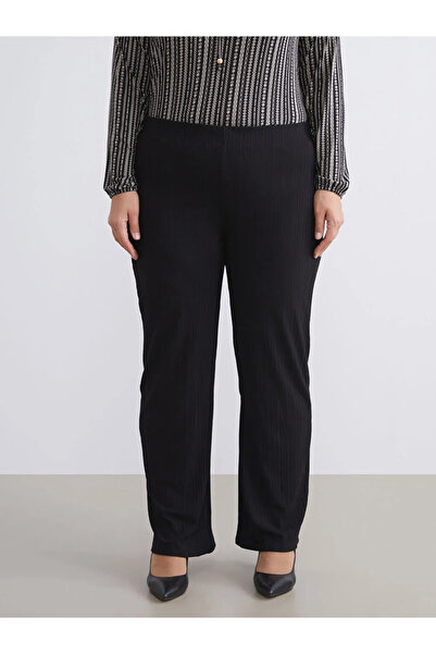 LC Waikiki Black Textured Women's Sweatpants with Elastic Waist