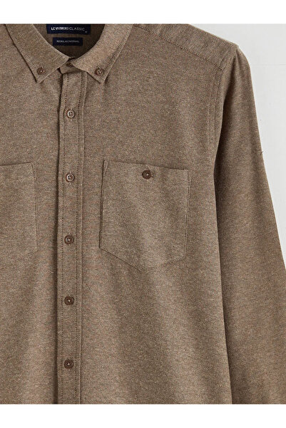 LC Waikiki Brown Regular Fit Long Sleeve Gabardine Men's Shirt