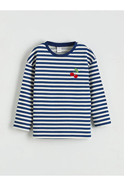 LC Waikiki Mornarsko plava okrugla kragna trešnja Vezena devojčina majica