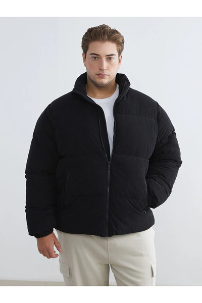 LC Waikiki Black Standard Fit Mock Neck Velvet Men's Puffer Jacket