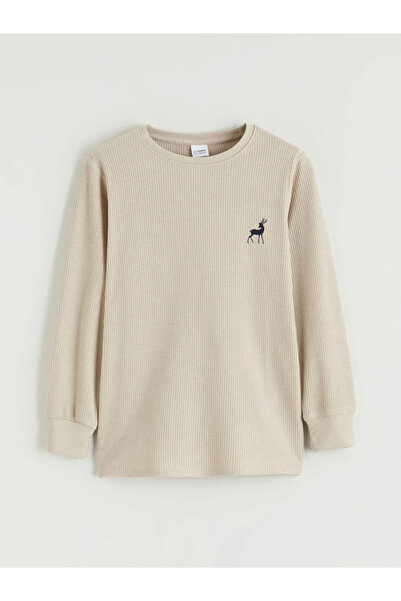 LC Waikiki Bej guler rotund cu imprimeu Costum de pijama pentru băiat