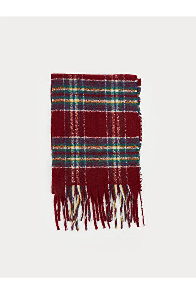 LC Waikiki Red Plaid Tasseled Women's Scarf
