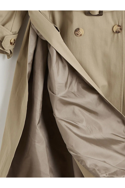 LC Waikiki Khaki Easy-To-Wear Women's Trench Coat with Velcro and Zipper