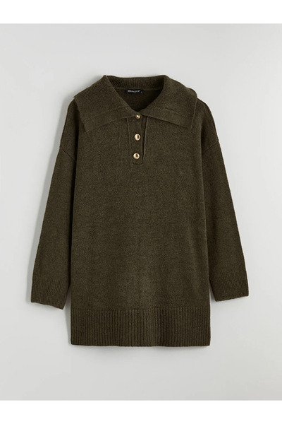 LC Waikiki Pulover tricotaj pentru femei cu guler polo kaki