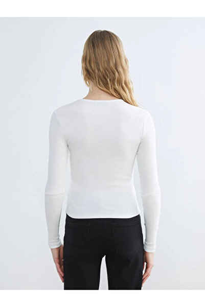 LC Waikiki Ecru Crew Neck Corded Fabric Women's Bodysuit