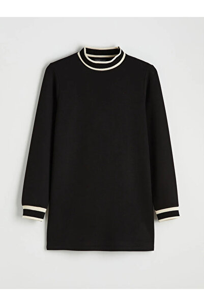 LC Waikiki Black Mock Neck Soft Touch Women's Sweatshirt Tunic