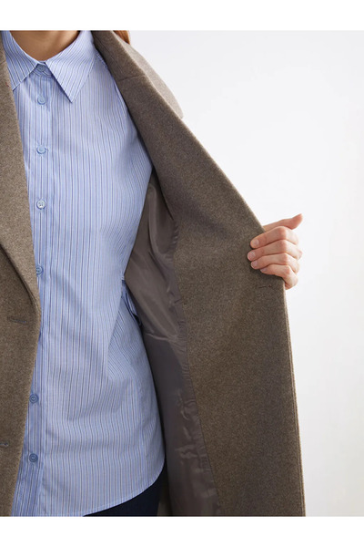 LC Waikiki Brown Jacket Collar Women's Cashmere Coat