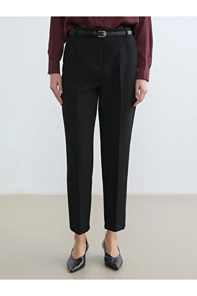 LC Waikiki Black Women's Cigarette Fabric Pants with Belt at the Waist